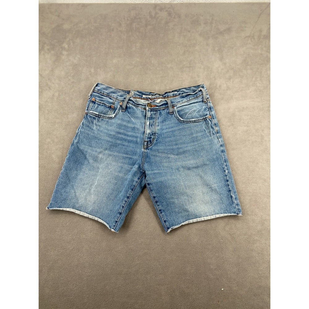 Mossimo Supply Co Bermuda Shorts Mens‎ 38 Blue Denim Cotton Mid Rise Frayed Hem